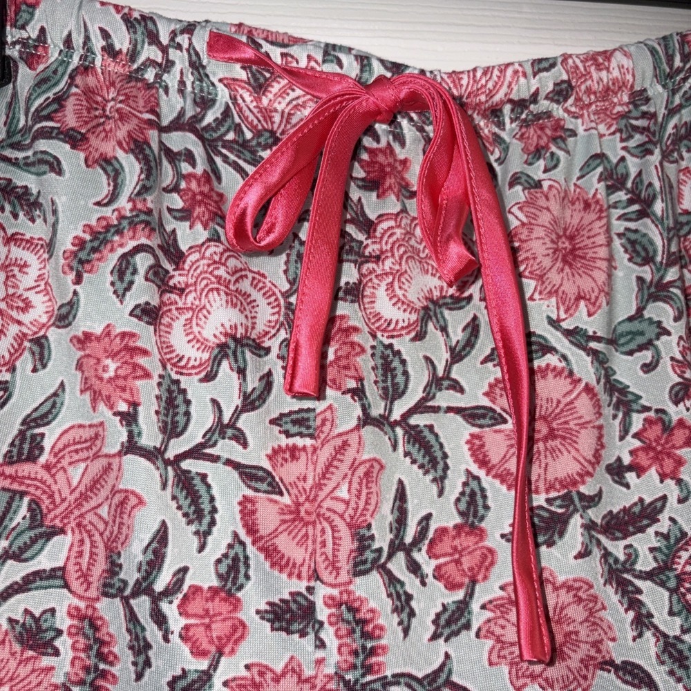 Flora Nikrooz Pajama Set Women XL Pink Green Floral Print Top & Pants Sleepwear - Picture 8 of 15